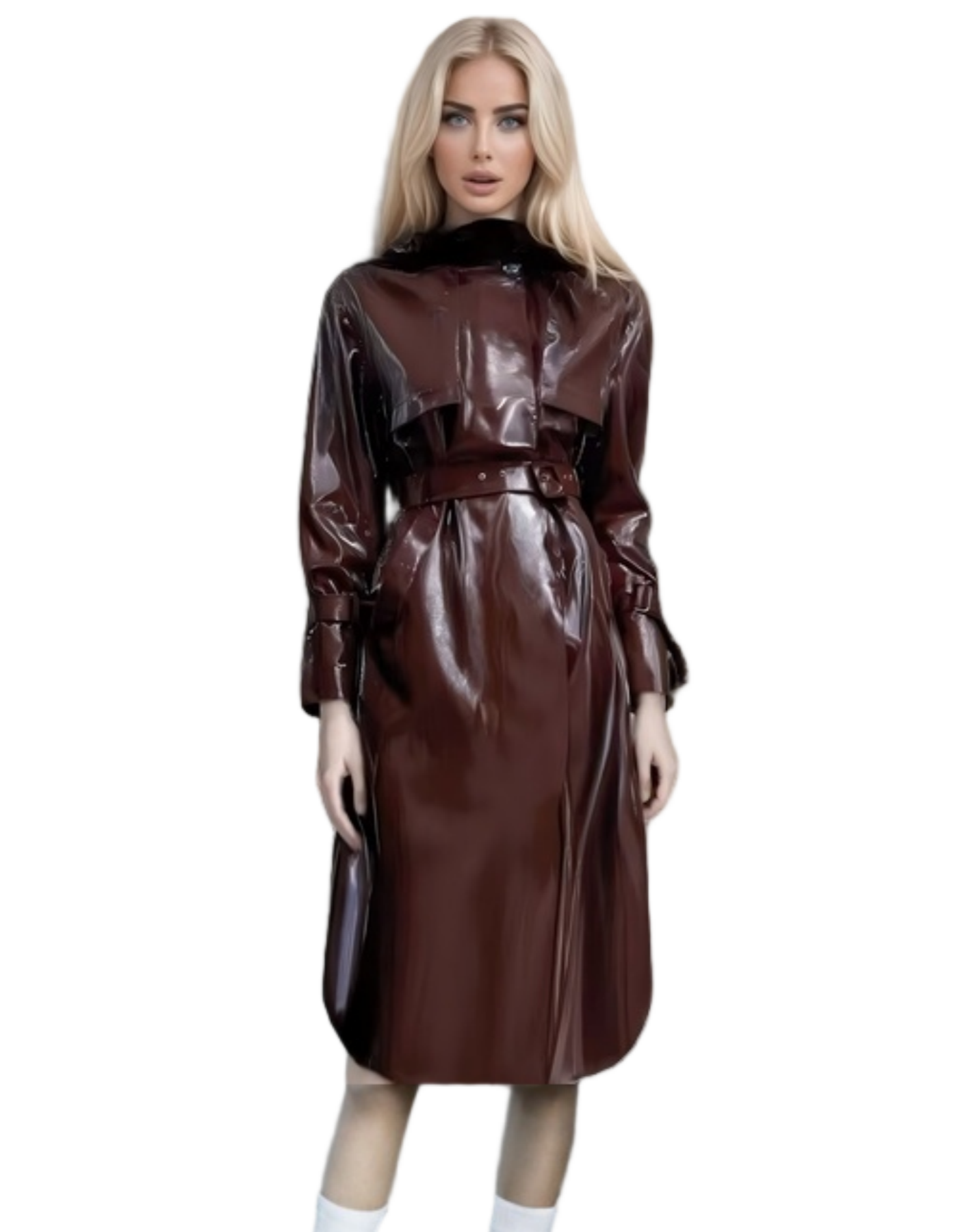 Tyylik&auml;s kiilt&auml;v&auml; vedenpit&auml;v&auml; irrotettava hupullinen Trench - tyylinen sadetakki