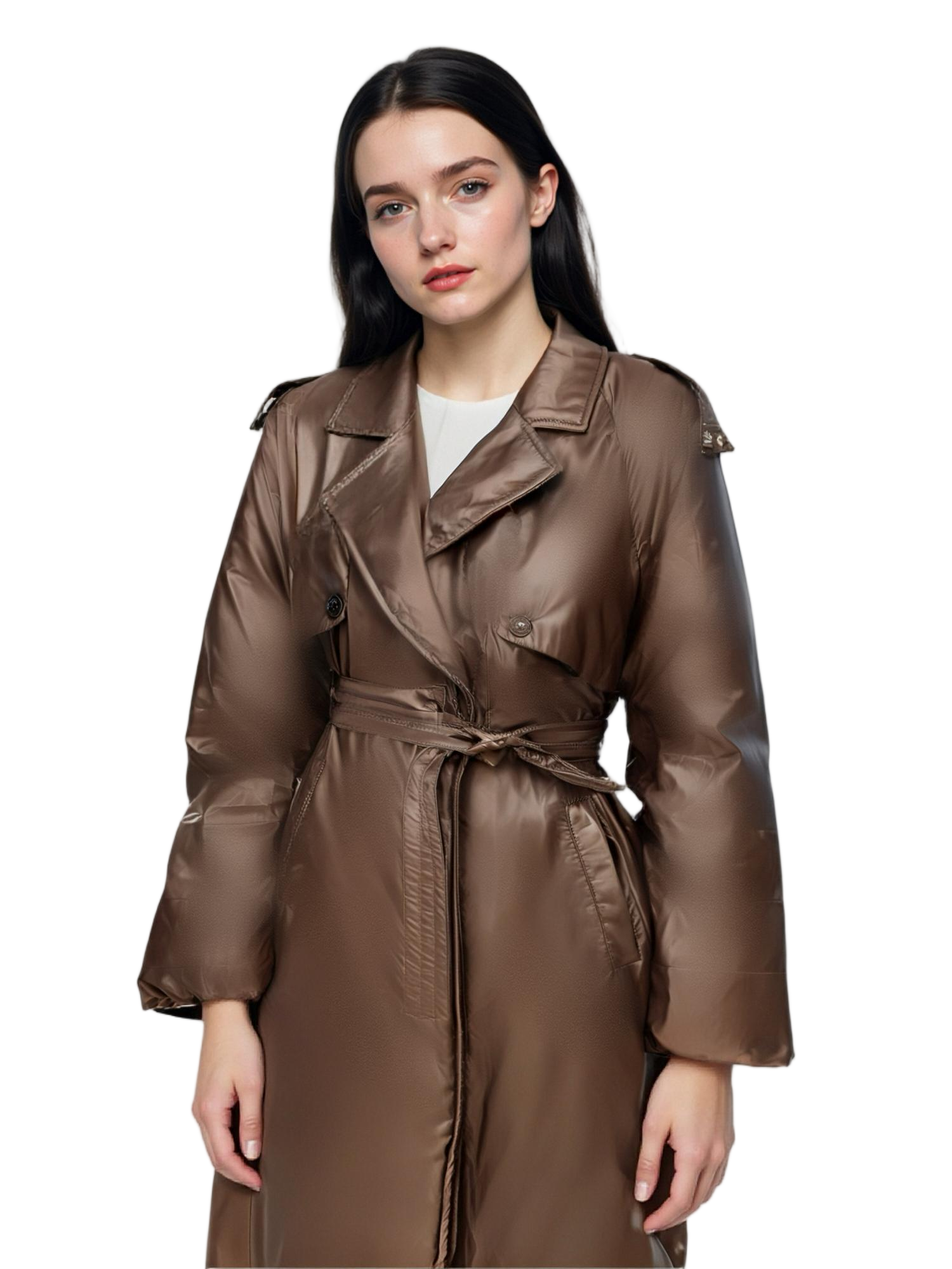 &Aacute;o kho&aacute;c d&agrave;i satin c&oacute; cổ blazer & thắt lưng c&oacute; thể điều chỉnh
