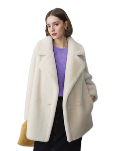Tekstureret uldfrakke, vintage chic slim-fit uldovert&oslash;j, vinter-pendlertop til kvinder