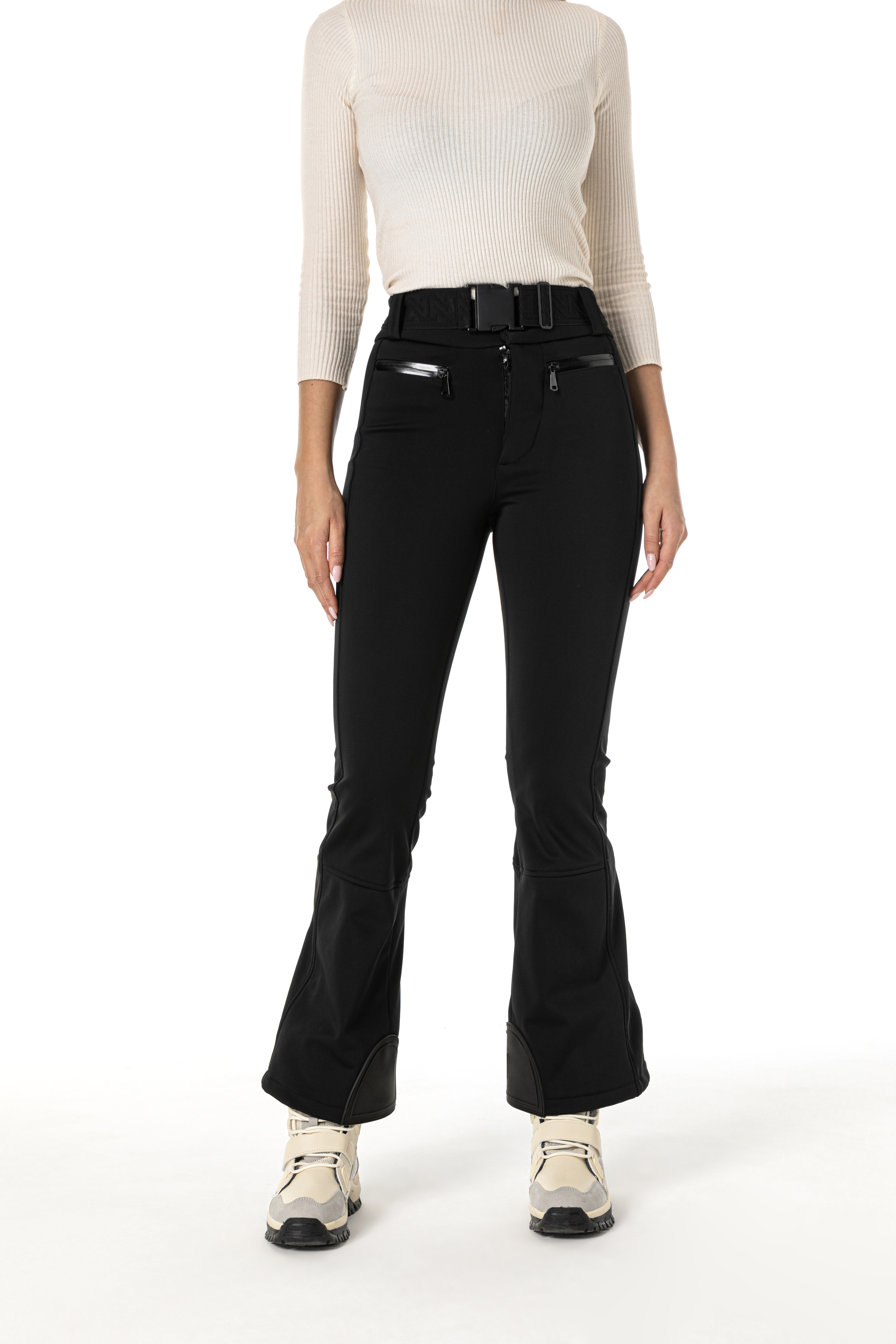 Suruali ya Ski yenye Flared Fit na Adjustable Belt Black