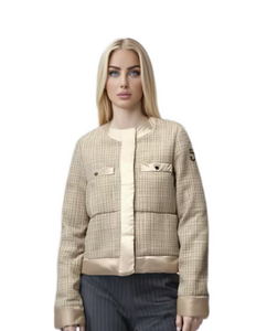 K&ouml;nnyű, st&iacute;lusos Tweed Patchwork Pearled Nylon dzseki