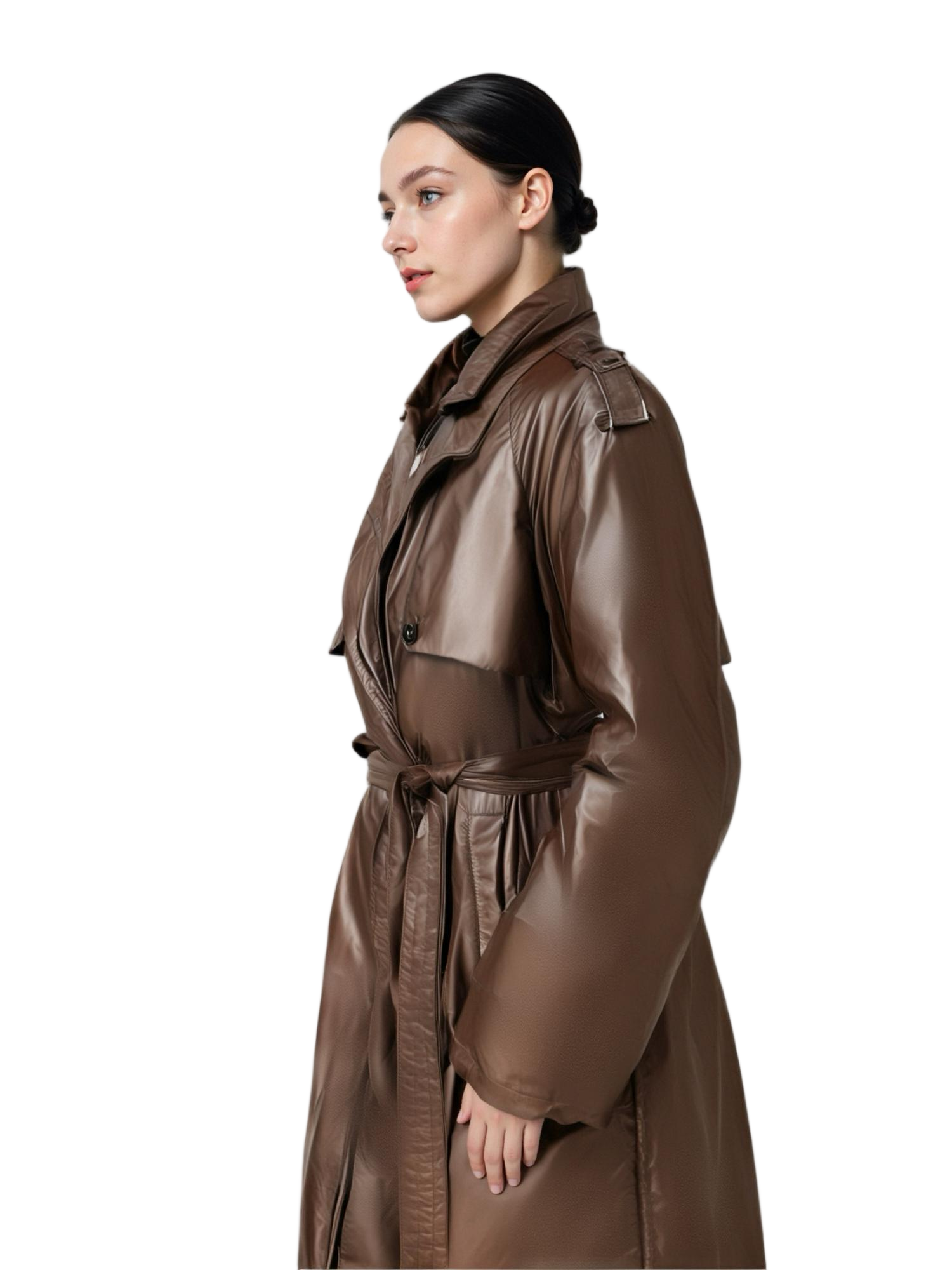 &Aacute;o kho&aacute;c d&agrave;i satin c&oacute; cổ blazer & thắt lưng c&oacute; thể điều chỉnh