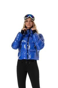 Μπουφάν για σκι με μεταλλική εμφάνιση εκτυφλωτικό μπλε