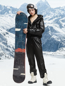 Setelan Ski PU & Bulu Palsu dengan Tudung Tak Terlihat 