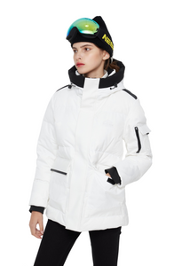 SKI Doudoune bouffante pour femme, manteaux courts &eacute;pais, ourlet avec cordon de serrage