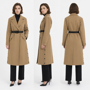 Lak-mat lang trenchcoat: diamant-quiltet ryg & kontrastb&aelig;lte