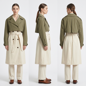 Lange 3-in-1 trenchcoat – verlaagde schouders, blazerkraag, gekleurd ontwerp voor zakelijke en casual laagjes