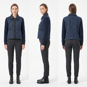 Parisian-Inspired Tweed-Knit Hybrid Jacket - ရေစိုခံ၊ အလင်းအမှောင် ပေါင်းစပ်မှု၊ အံဝင်ခွင်ကျ တိုတောင်းသော ပုံသဏ္ဌန်