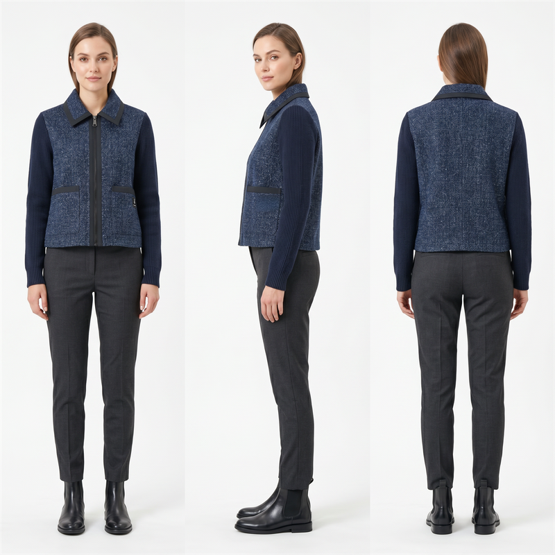 Parisini-inspirati Tuedam Knit Hybrid Jacket - aqua-repellens, Contra Binding, Tailored Short Silhouette