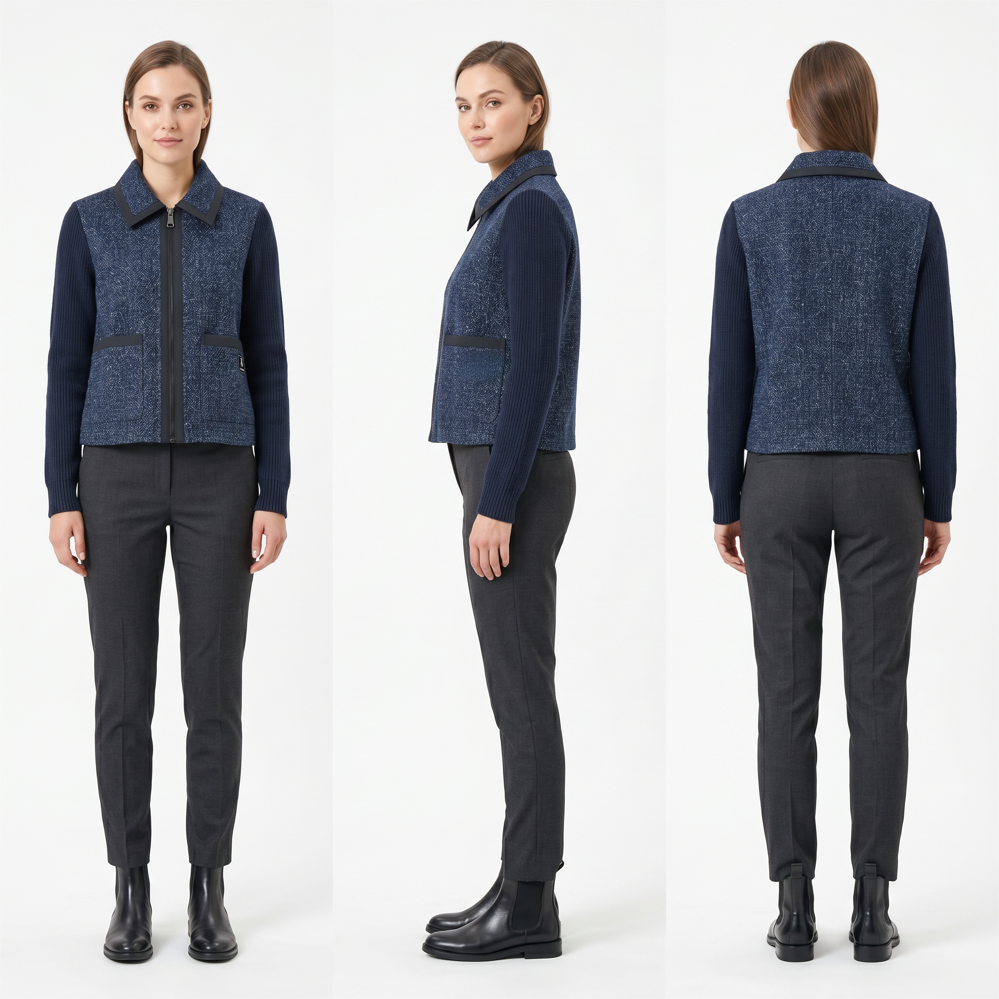 Parisini-inspirati Tuedam Knit Hybrid Jacket - aqua-repellens, Contra Binding, Tailored Short Silhouette