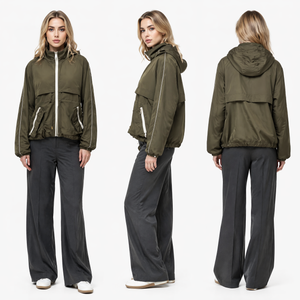 Jachetă casual din nailon din tweed și lac pentru femei - Imbracaminte exterioară funcțională la modă cu scenarii multiple