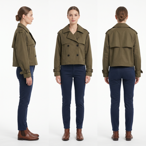Kvinders cropped trenchcoat – kort vandafvisende brugsjakke i Khaki