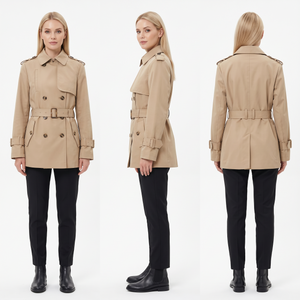 Trench da donna di media lunghezza con cintura – Trench classico beige idrorepellente