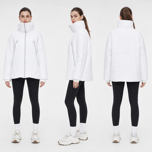 Wei&szlig;e Pufferjacke f&uuml;r Damen von VersaWarm – wetterfester Dobby-Daunenmantel