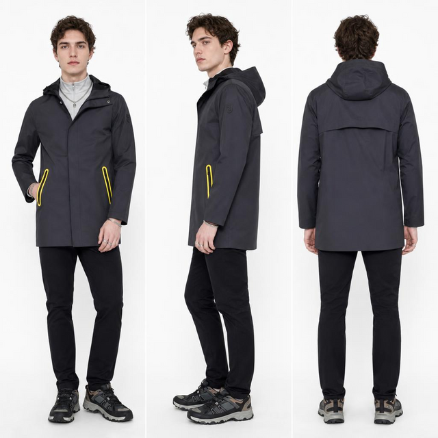 Gabardina impermeable elegante para hombre con capucha desmontable