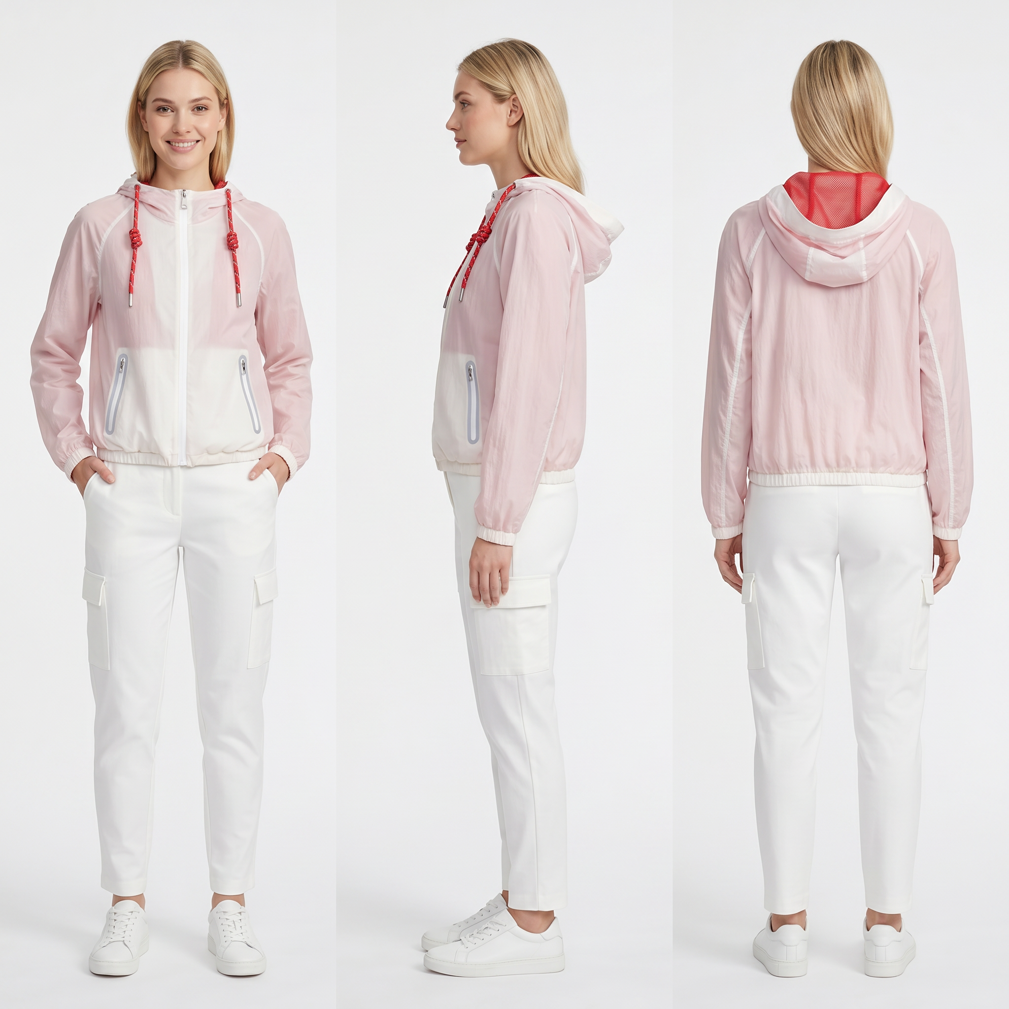 เสื้อกันลมกันน้ำแบบทูโทนสำหรับผู้หญิง – มีซับในตาข่าย ผ้าไนลอนเนื้อด้าน เสื้อแจ็คเก็ตลำลองสำหรับกลางแจ้ง